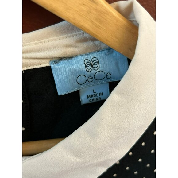 CeCe Black & White Wednesday Polka Dot Blouse Peter Pan Collar Large Long Sleeve - Picture 3 of 5